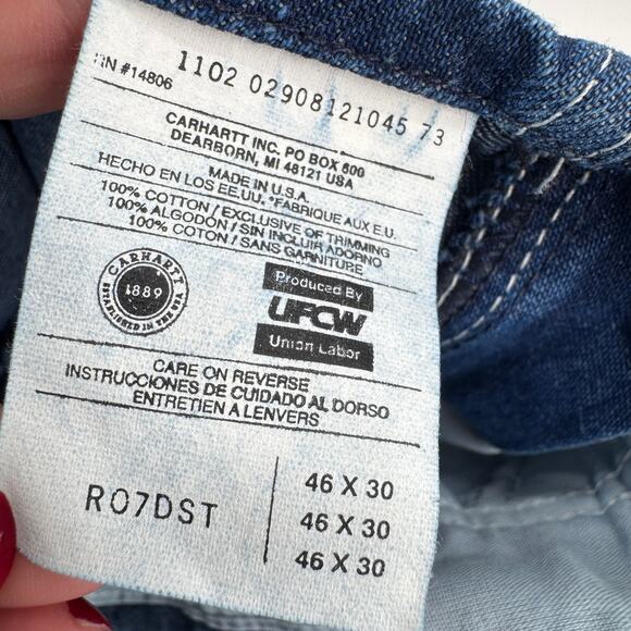 Carhartt Bib Overalls Mens 46x30 ACTUAL Blue Denim Union USA Vintage R07DST - Picture 3 of 9